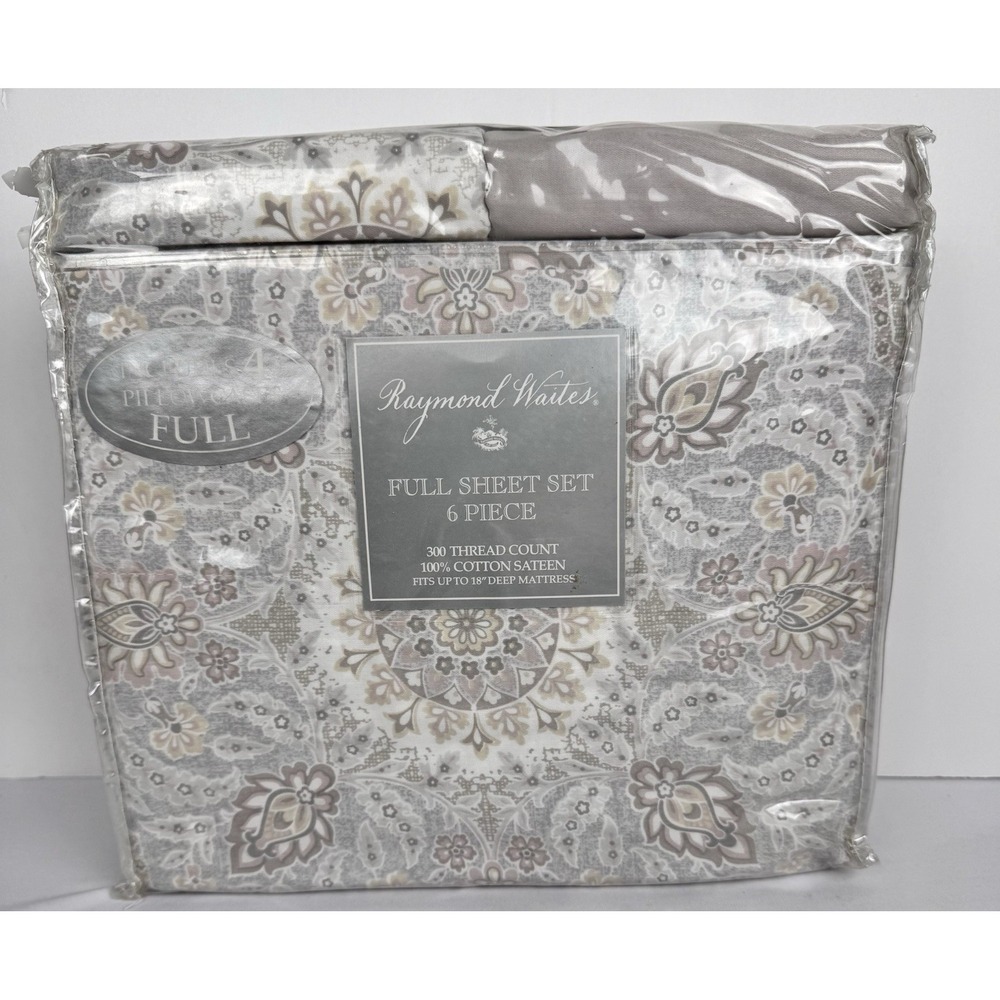 Raymond Waites Artisan‎ Collection Full Size 6 Piece Sheet Set 100% Cotton NOS
